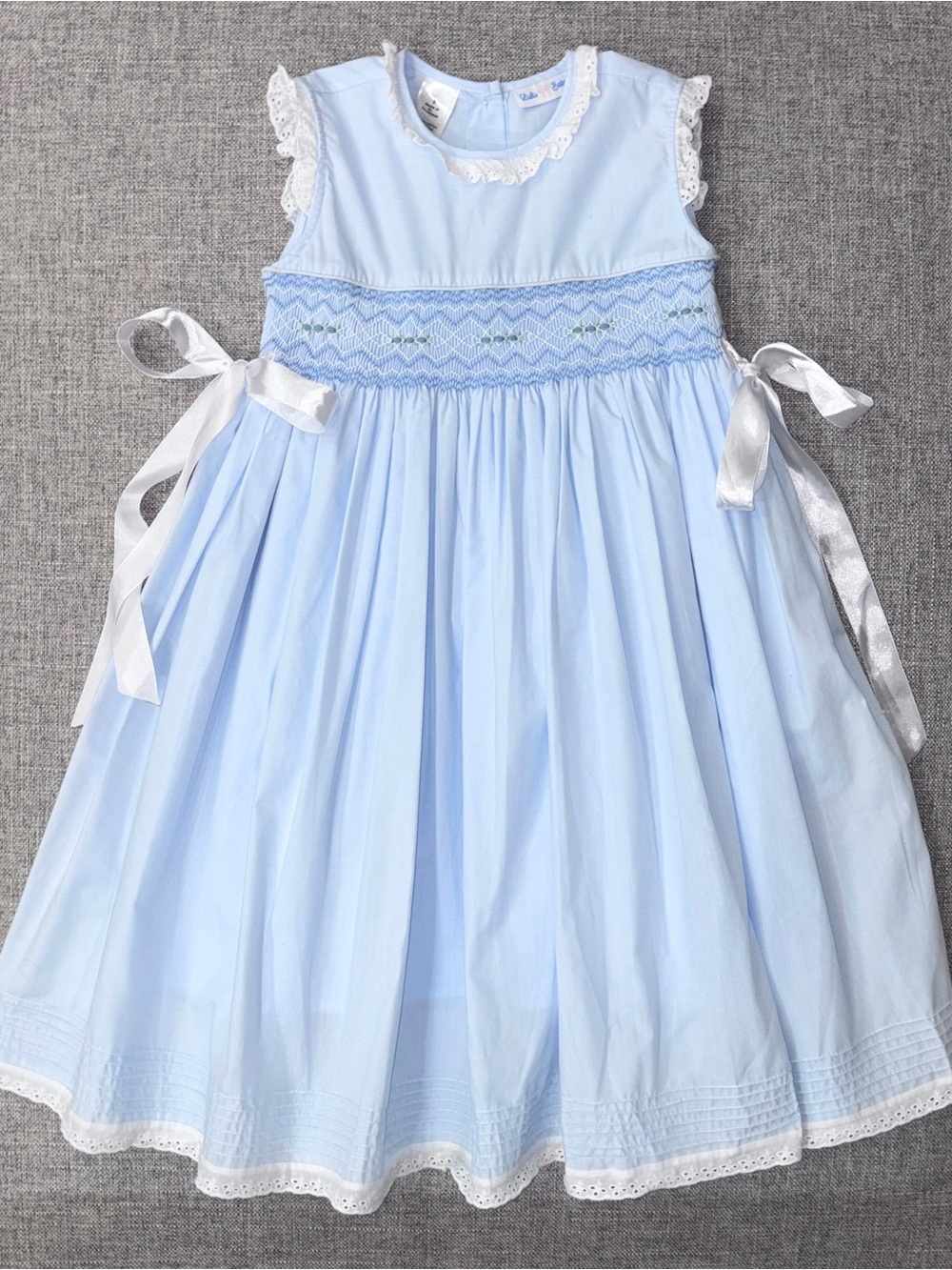 Light Blue Smocked Girls' Formal Dress with Satin Side Ties